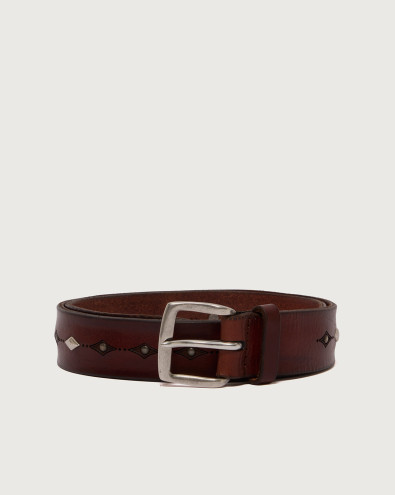 Bull Soft engraved leather belt with studs 3,5 cm