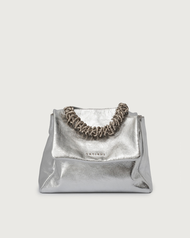 Sveva Metal Small cracked leather handbag with strap