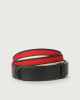 Line leather and fabric Nobuckle belt