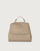 Orciani Sveva Soft Small leather handbag with shoulder strap Grained leather Sand