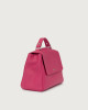 Orciani Sveva Soft Small leather handbag with shoulder strap Grained leather Fuchsia