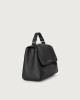Orciani Sveva Soft Small leather handbag with shoulder strap Grained leather Black