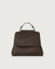 Orciani Sveva Soft Small leather handbag with shoulder strap Grained leather Chocolate