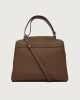 Orciani Sveva Soft Midi leather shoulder bag with shoulder strap Grained leather Cognac