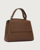 Orciani Sveva Soft Midi leather shoulder bag with shoulder strap Grained leather Cognac