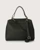 Orciani Sveva Soft Medium leather shoulder bag with shoulder strap Grained leather Black