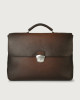 Orciani Micron Deep leather large briefcase with strap Leather Brown