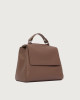 Orciani Sveva Soft Small leather handbag with shoulder strap Grained leather taupe