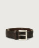 Orciani Grit leather belt with roller buckle Embossed leather Chocolate