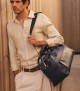 Orciani Micron midi leather duffle bag Grained leather Navy