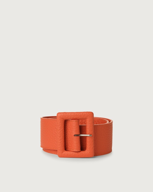 Orciani Soft high waist leather belt Grained leather Coral