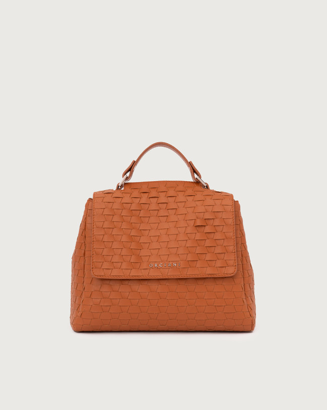 Orciani Sveva Nappa Woven Small leather handbag with strap Leather Amber