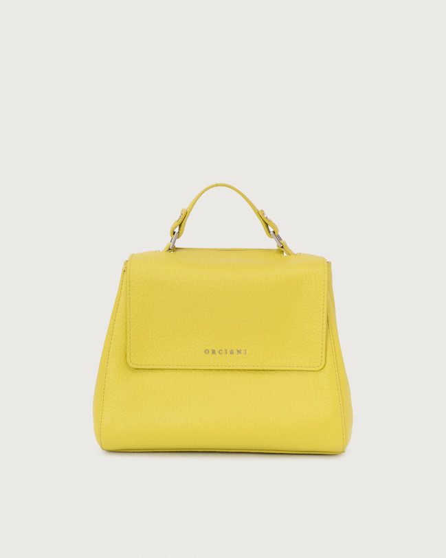 Orciani Sveva Soft Small leather handbag with shoulder strap Grained leather yellow