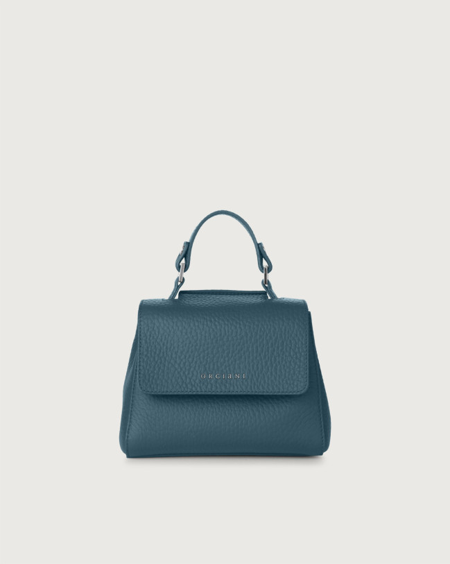 Orciani Sveva Soft Mini leather handbag with shoulder strap Grained leather Blue