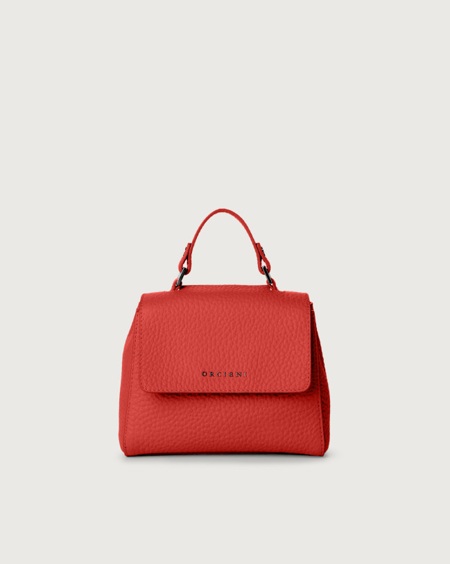 Orciani Sveva Soft Mini leather handbag with shoulder strap Grained leather Marlboro red