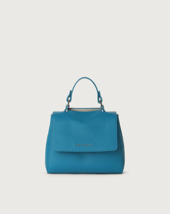 Orciani Sveva Soft Mini leather handbag with shoulder strap Grained leather elettric Blue