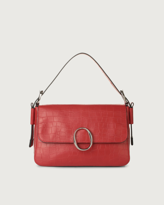 Orciani Soho Grace croc-effect leather baguette bag with strap Embossed leather Red