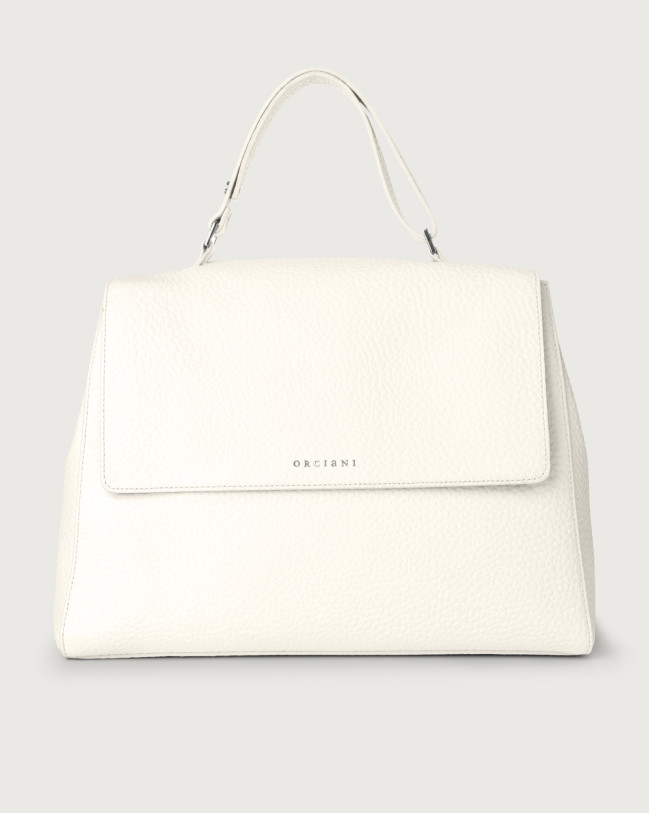 Orciani Sveva Soft large leather shoulder bag with strap Grained leather White