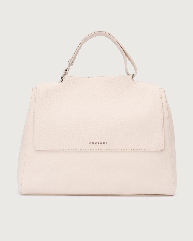 Orciani Sveva Soft Large leather shoulder bag with strap Grained leather White