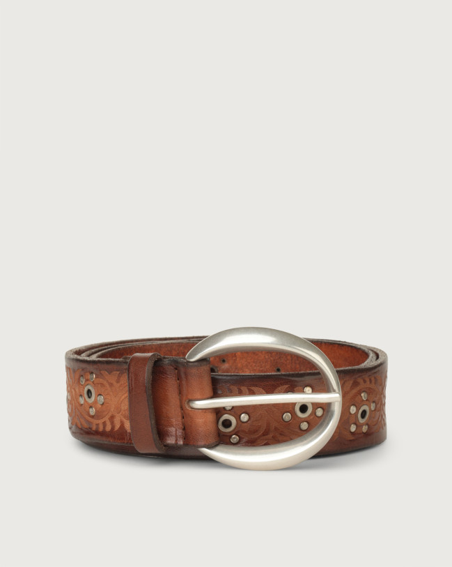 Orciani Stain Soapy micro-studs leather belt Leather Honey