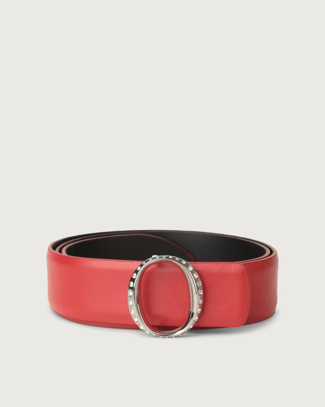 Orciani Liberty leather belt with jewel monogram buckle Leather Red