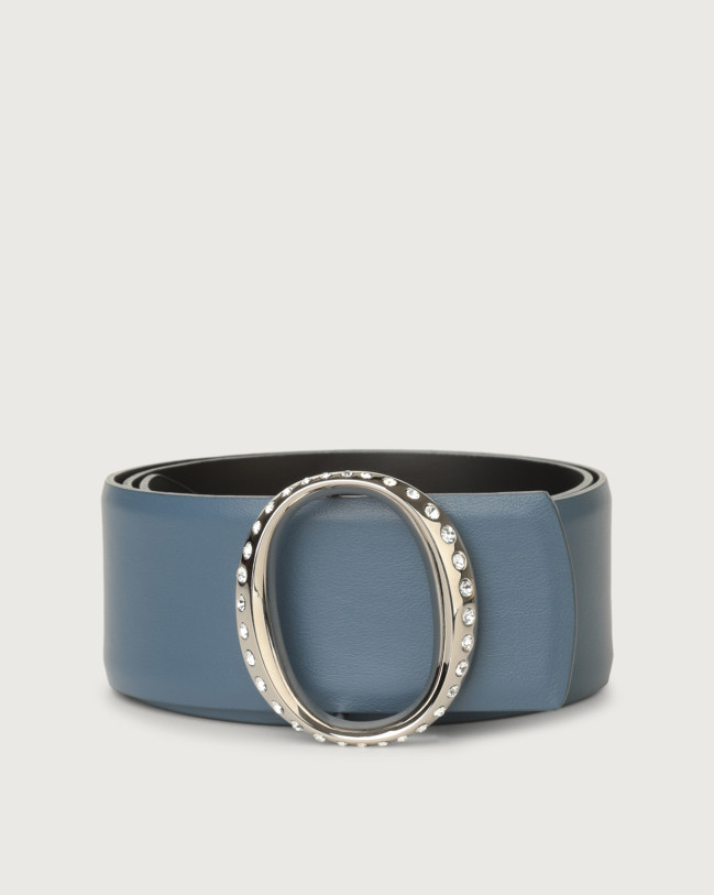 Orciani Liberty high-waist leather belt with jewel monogram buckle Denim