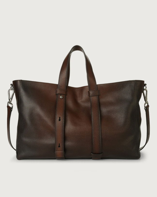 Orciani Micron Deep leather weekender bag with strap Leather Brown