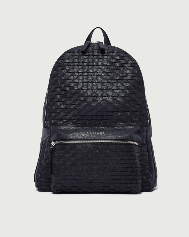 Orciani Chevrette Woven leather backpack Leather Black