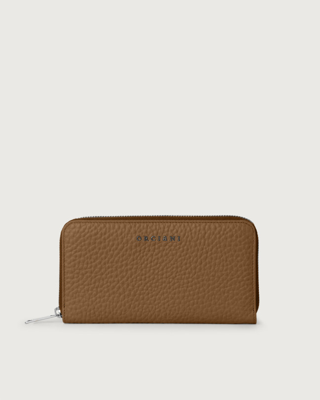 Orciani Zip around Soft leather wallet with RFID protection Grained leather Caramel