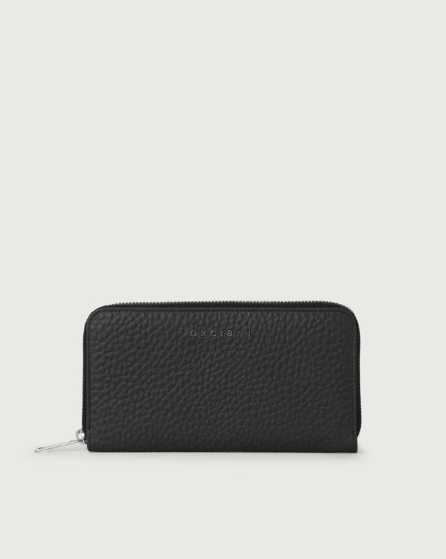 Orciani Zip around Soft leather wallet with RFID protection Grained leather Black