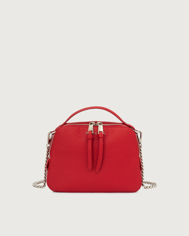 Orciani Chéri Soft leather hand mini bag with shoulder strap Grained leather Marlboro red