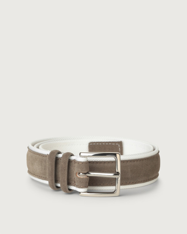 Orciani Amalfi Active suede and fabric belt Canvas, Suede Mud+White