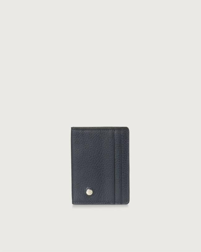 Orciani Micron hinge opening leather card holder Leather Navy