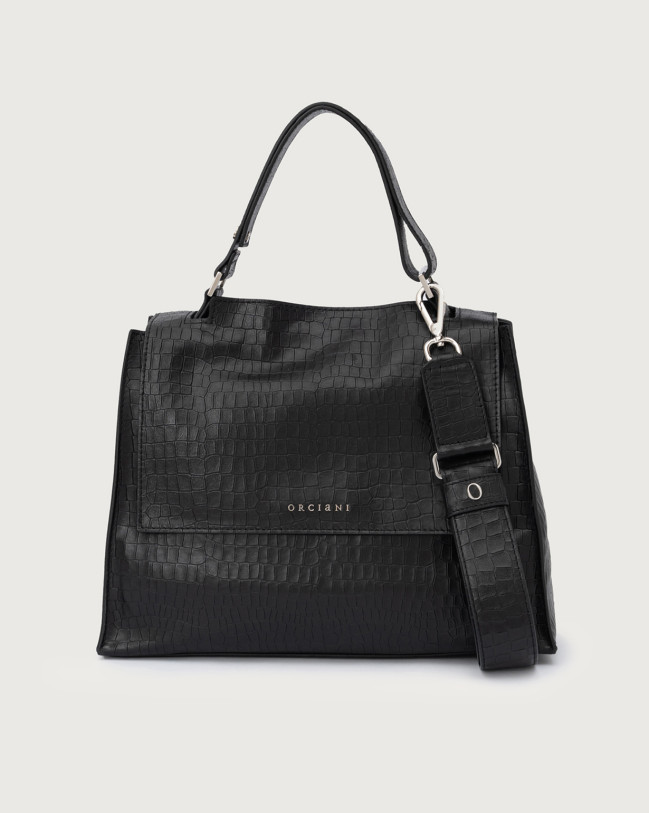 Orciani Sveva Cocco Medium embossed leather shoulder bag Embossed leather, Nappa leather black