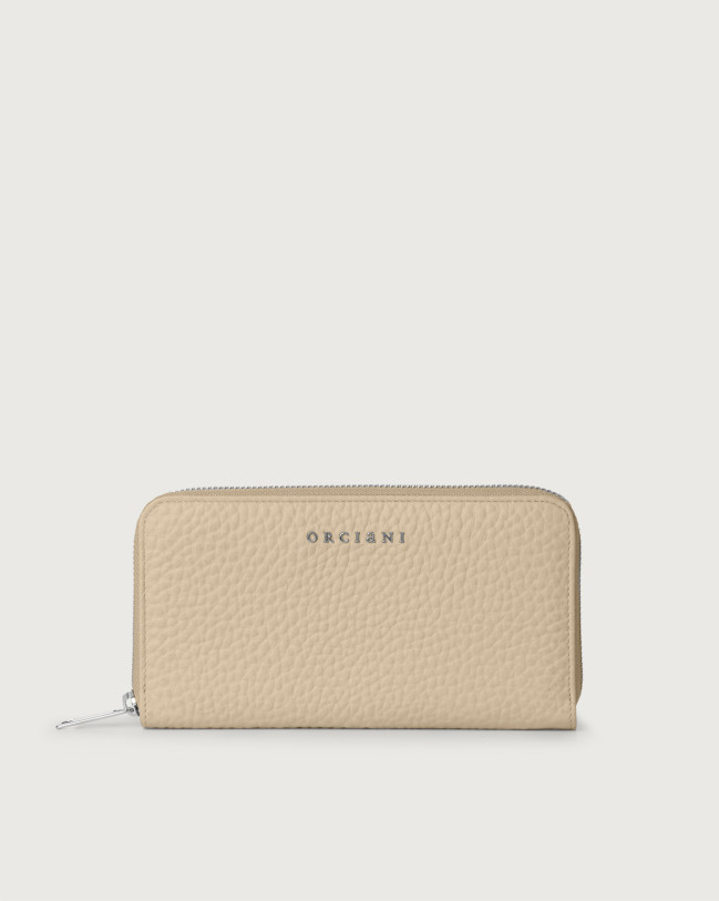 Orciani Zip around Soft large leather wallet Grained leather Ivory