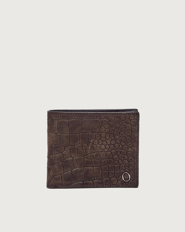 Orciani Cocco Nabuk nubuck leather wallet with coin pocket Embossed leather, Nubuck Chocolate