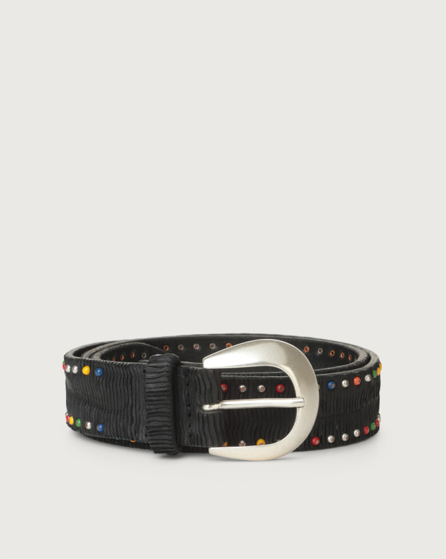 ORCIANI Blade leather belt with micro-studs, color Black