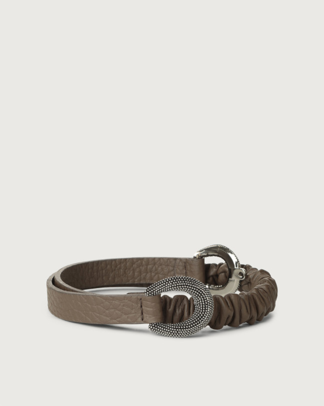 Orciani Soft leather stretch belt with interlocking buckle 1,5 cm Grained leather brown