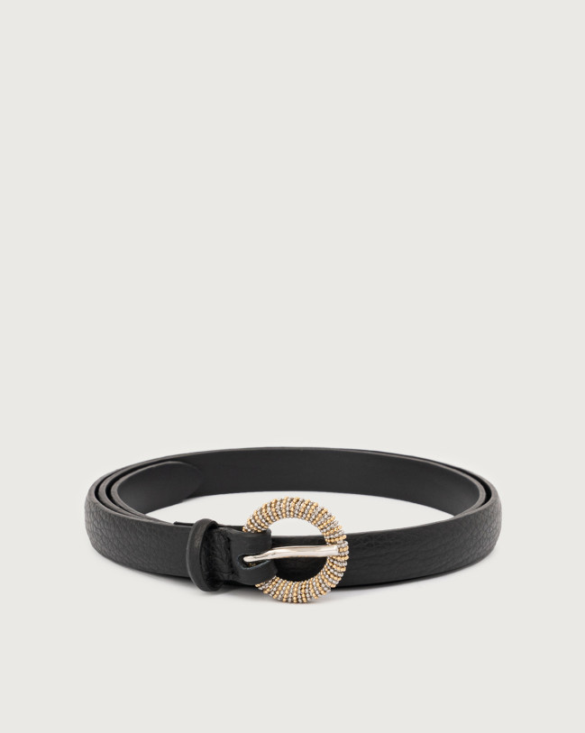 Orciani Sense classic leather belt 1,5 cm Grained leather Black