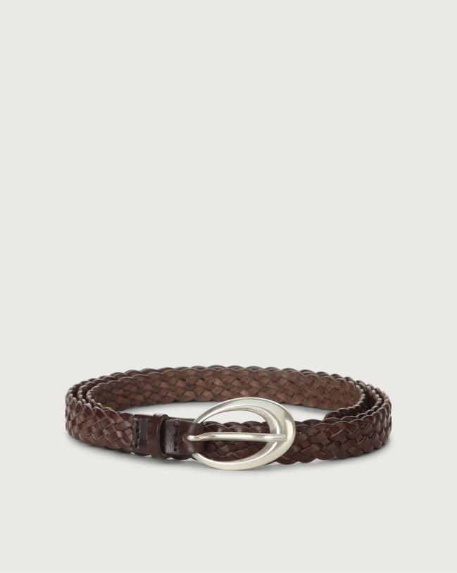 Orciani Masculine braided leather belt 1,5 cm Bull hide Chocolate