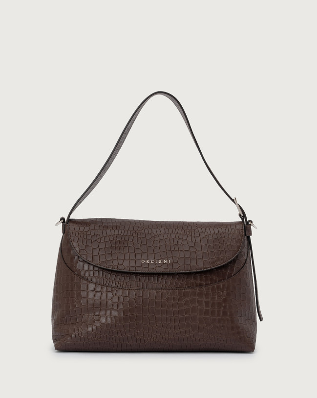Orciani Nana Cocco embossed leather shoulder bag Leather Chocolate