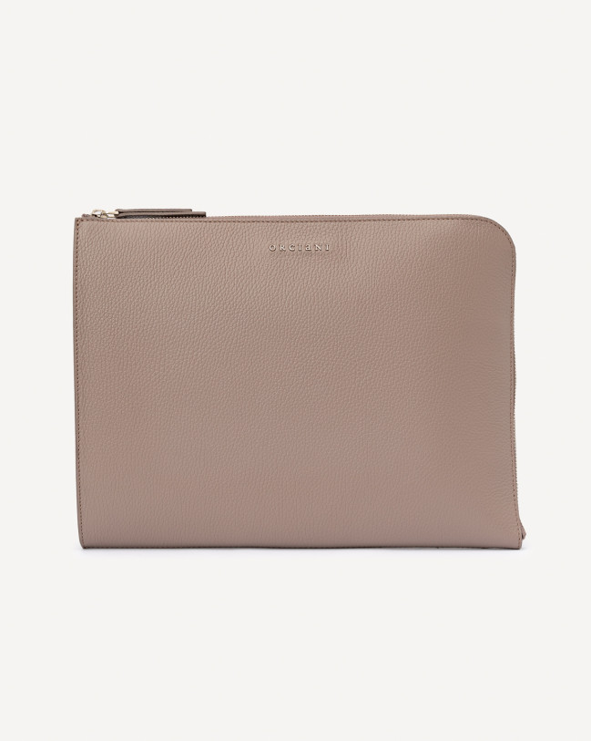 Orciani Work Micron slim leather Portfolio Grained leather taupe