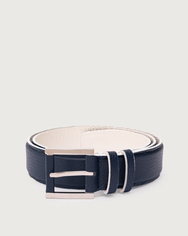 Orciani Micron dollar leather belt 3,5 cm Grained leather Navy