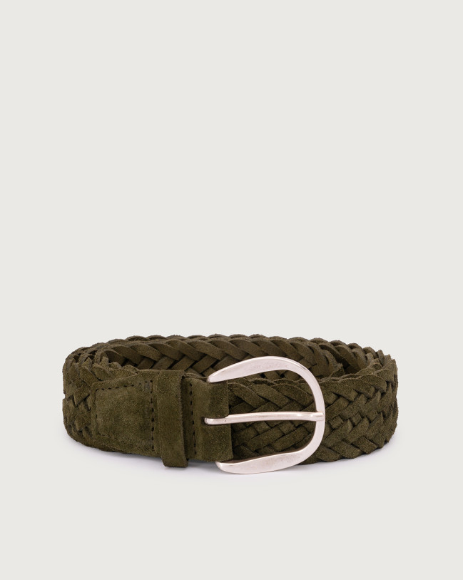 Orciani Suede Plot braided belt 3,5 cm Suede leather Military Green