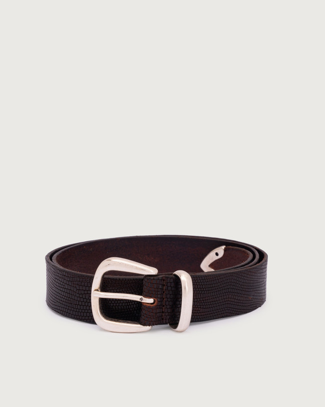 Orciani Lizard printed leather belt 3 cm Leather Chocolate