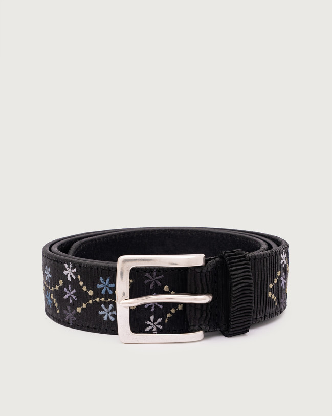 Orciani Blade Flower leaather belt 3,5 cm Leather Black