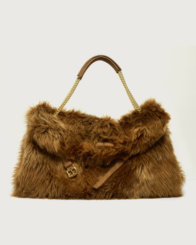 Orciani Venus Wolf Large eco-fur shoulder bag Eco-fur Terra di Siena