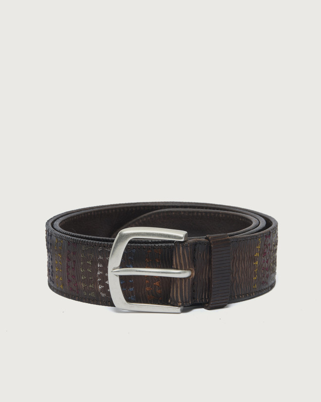 Orciani Blade Trait leather belt 4 cm Bull hide Chocolate