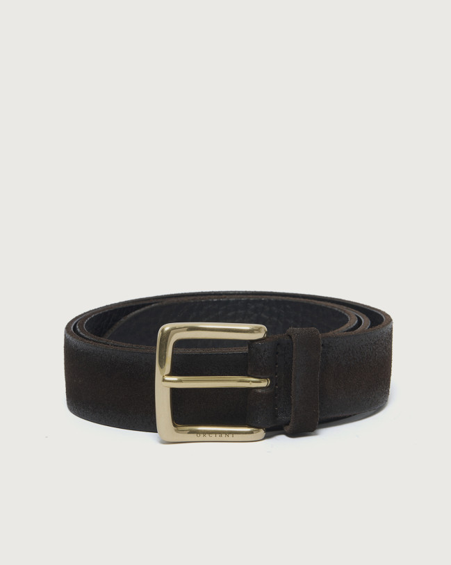 Orciani Hunting suede belt brass buckle 3,5 cm Suede leather Chocolate