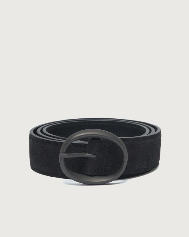 Orciani Cocco Nabuk nubuck leather belt 3,5 cm Embossed leather, Nubuck black